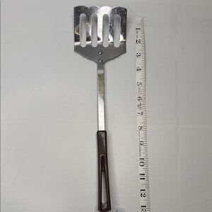 Vintage Stanhome Stainless Steel Slotted Spatula with Brown Handle